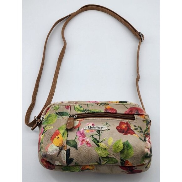 Multi Sac Dynamic Mini Crossbody Purse Zippered Pockets Butterfly Floral Beige - Picture 5 of 12